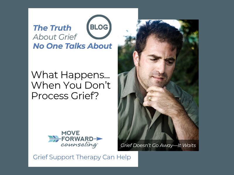 grief support therapy blog image of a man with black hair, touching his chin in deep thought about a loss in his life, wearing an olive colored button down shirt and a wedding ring